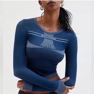 Iets Frans Open Back Seamless Crop Top Blue XL Urban Outfitters